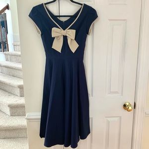 Navy Fit and Flare Dress with Bow